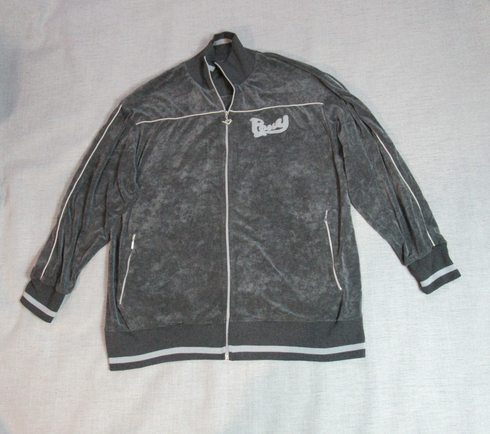 Vintage Pony Jacket Mens Size XL Gray Velour Full Zip Embroidered Hip Hop Y2K